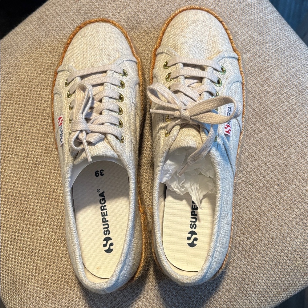Superega platform linen espadrilles size 39 or 8.5US - Picture 2 of 8